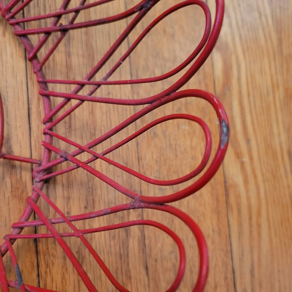 Chicken Turkey Wire Basket‎ Red Metal Holiday Kitchen Decor Country Farmhouse